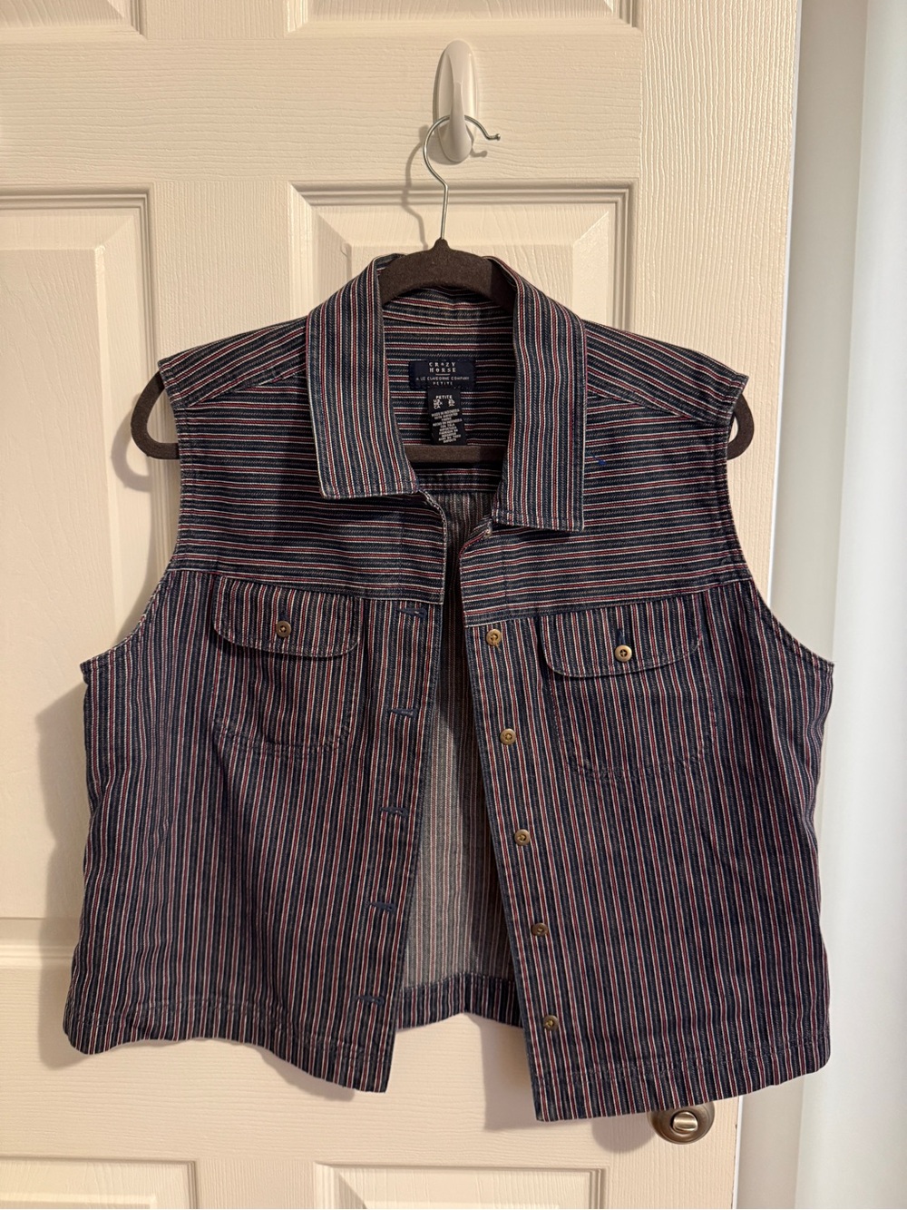 Liz Claiborne Navy Striped Sleeveless Vest with Red & White Accents